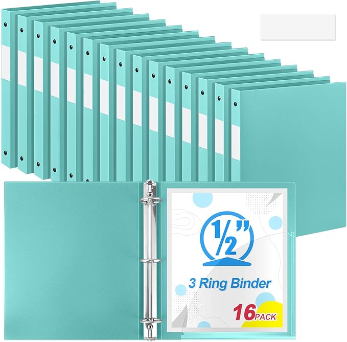 Henoyso 16 Pcs 3 Ring Binder 0.5 Inch Round Fits Letter Size 8.5'' x 11'' Paper by Henoyso