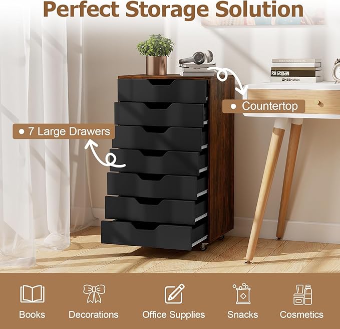 Giantex 7-Drawer Storage Cabinet, Mobile File Organizer - Image 4