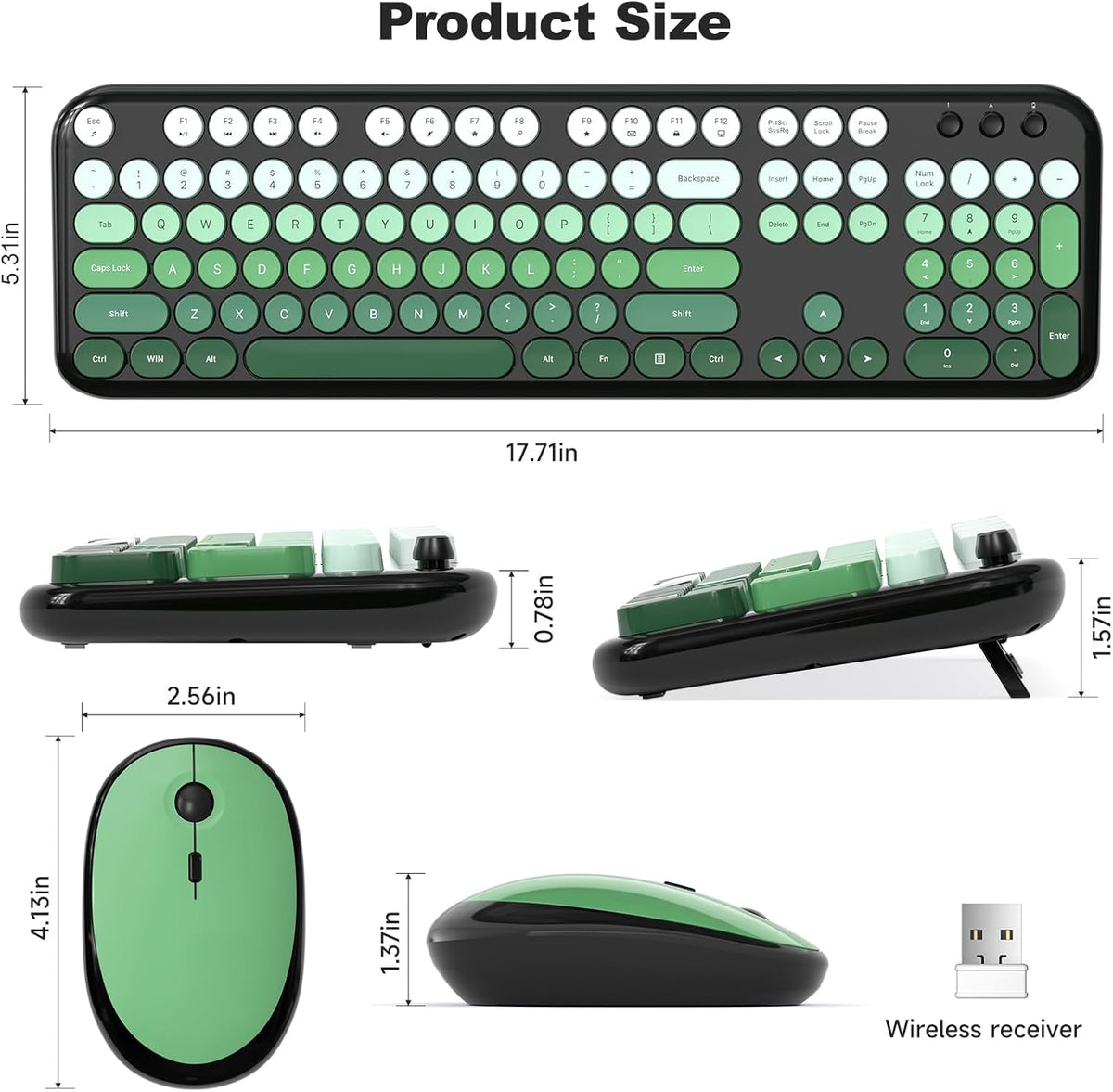Wireless Keyboard and Mouse Combo, MOWUX Colorful Computer Full Size 2.4G Plu...