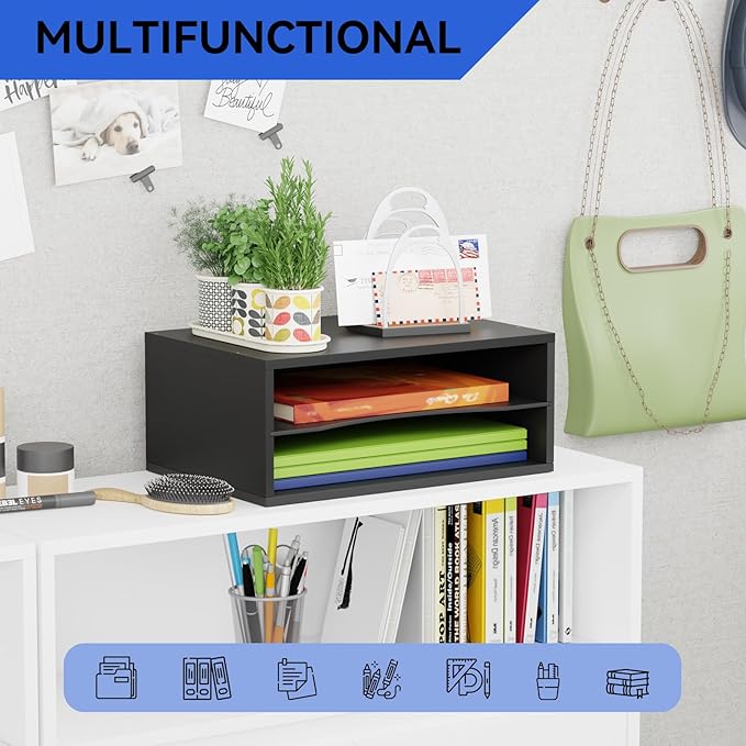 GDINDINFAN Wood Desktop Letter Tray File Organizer, Paper Storage Mail Sorter - Image 6