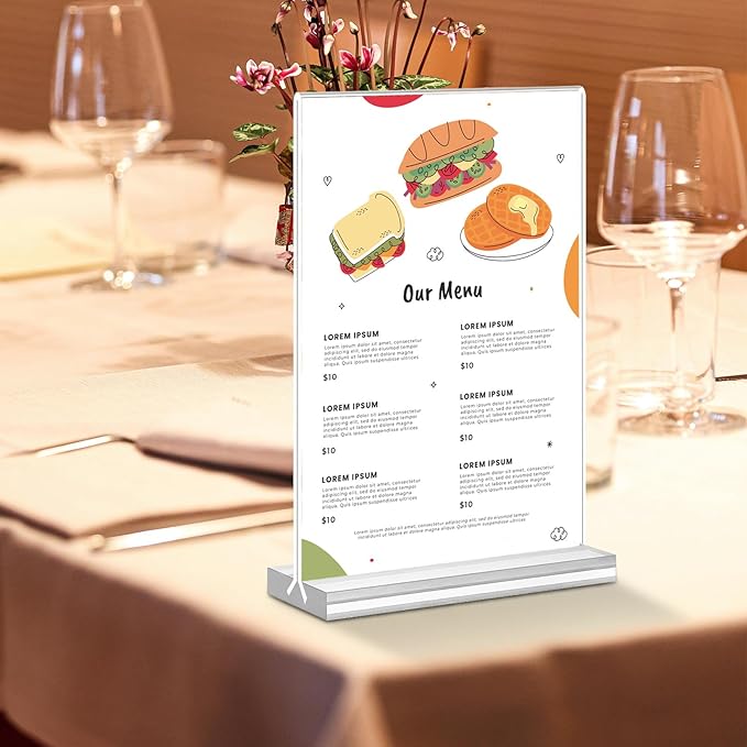 Acrylic Sign Holder 4x6, 15 Pack Clear Double Sided Menu Vertical Display Stand - Image 5