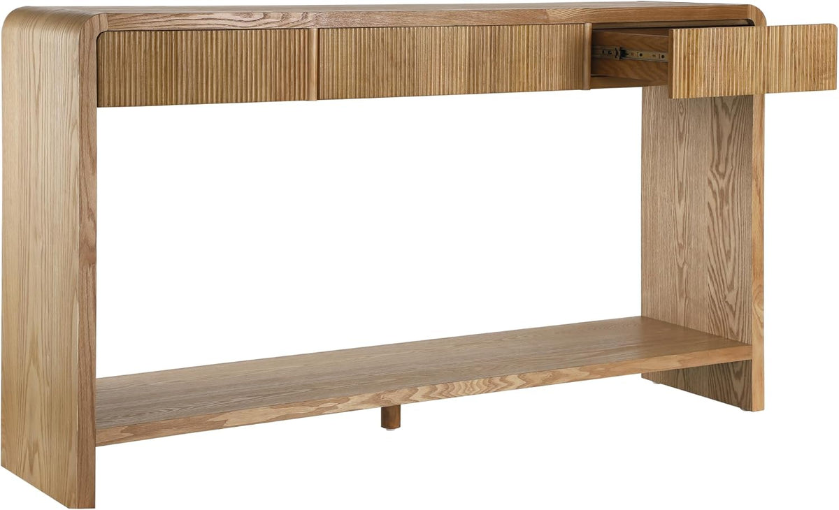 Knocbel Console Table with 3 Drawers and Vertical Slats, Modern Sofa Tables w...