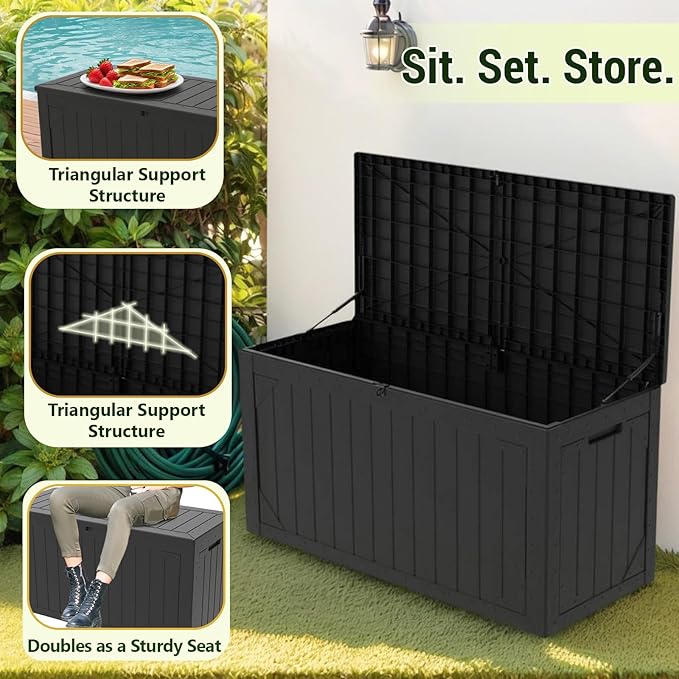 PATIOEASY Outdoor Storage Box 100GAL Waterproof Resin Deck Box, UV-Resistant - Image 4