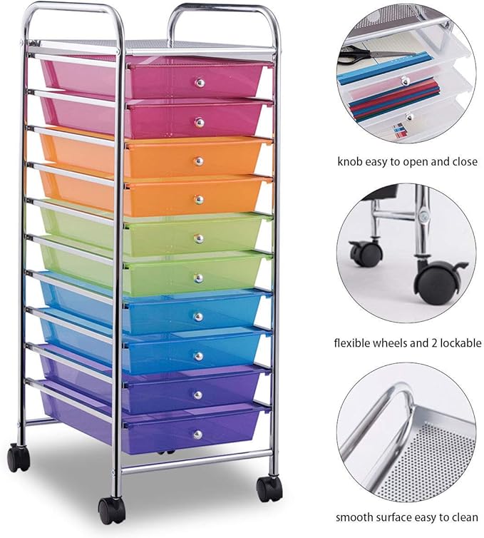 Giantex 10 Drawer Rolling Storage Cart Scrapbook Paper Office School Organizer - Image 5