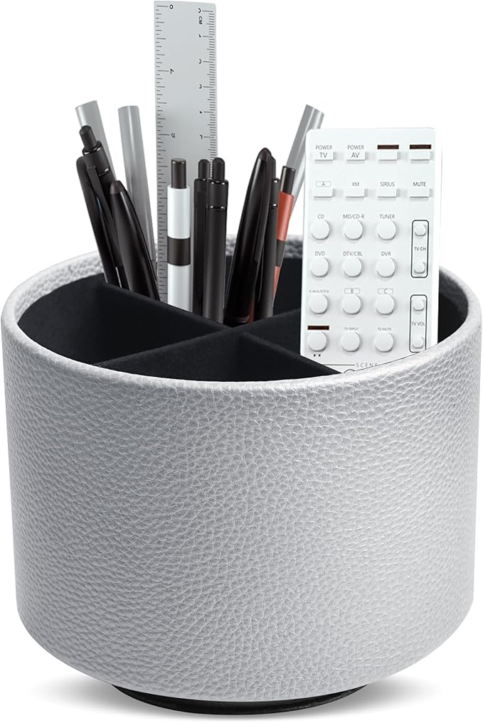 Hennaja Round Leather Art Supply Organizer, Remote Control Holder, 360 Degree by Hennaja