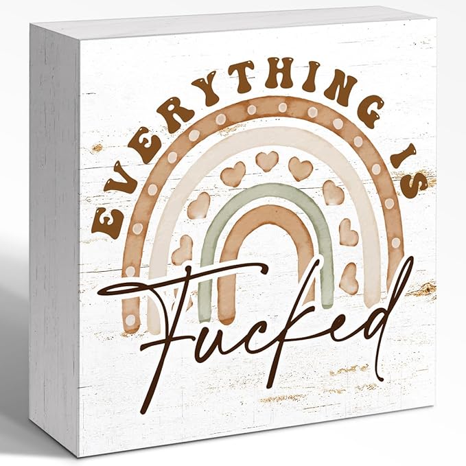 Office Wooden Block Sign Everything Is Mess 5x5x1 INCH Sign, Dark Humor Decor by WUZYOU