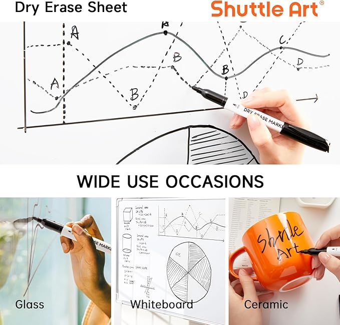 Shuttle Art Dry Erase Markers, 16 Pack Black Whiteboard Markers, Fine Tip Dry - Image 5