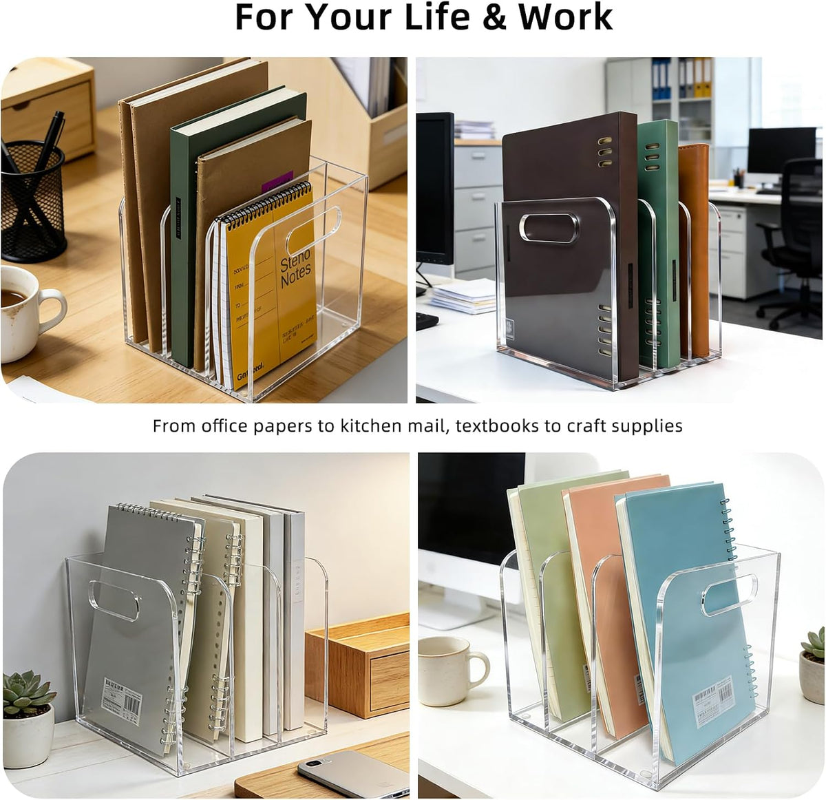 Clear Acrylic Magazine File Holder, 3 Compartment Desk Organizer