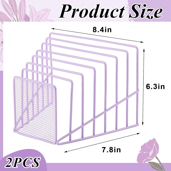 2 Pcs 7 Section Incline File Sorter Metal Wire Mesh File Rack - Image 2
