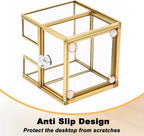BTSKY Golden Glass 3x3 Inch Sticky Note Holder with Drawer, Elegant Post It Note Dispenser with Non-Slip Pads Clear Notepad Holder for Desk Organization Planning, Home Office Decor