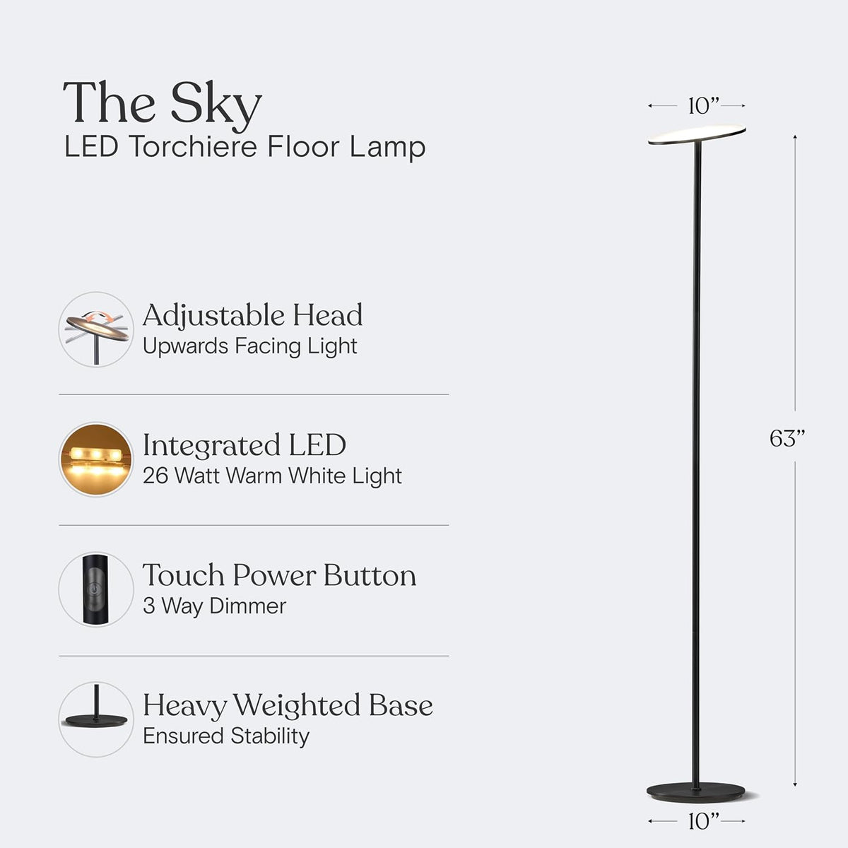Brightech Sky LED Floor lamp, Torchiere Super Bright Floor Lamp for Living Ro...