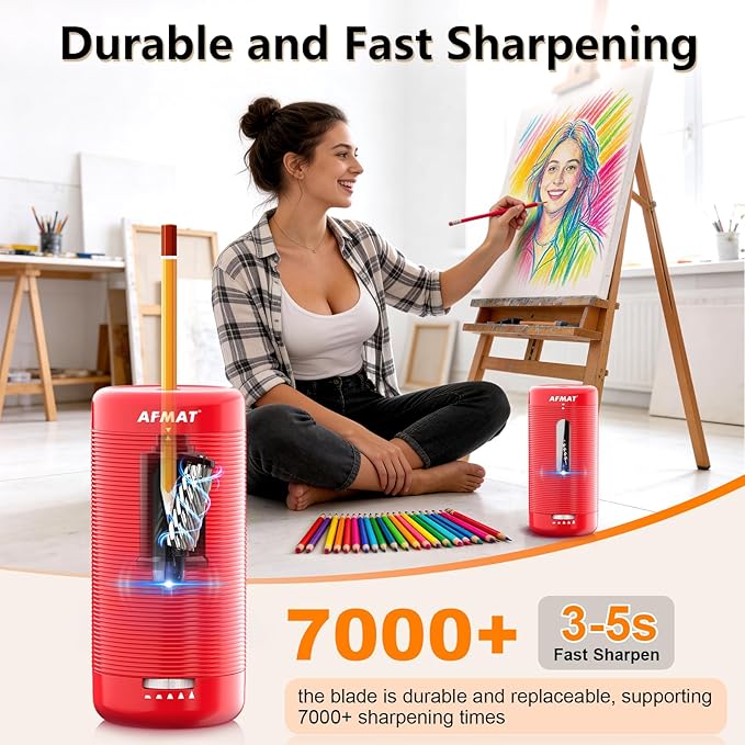 AFMAT Electric Pencil Sharpener, Fully Automatic Pencil Sharpener, Auto in & Out - Image 3