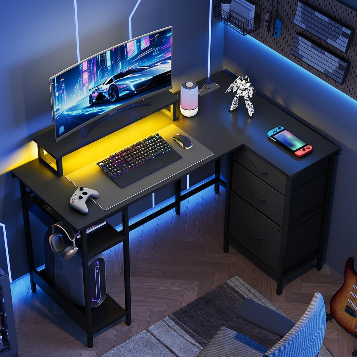 DEVAISE 48 Inch L Shaped Gaming Desk with Drawers and Storage, Corner Desk wi...