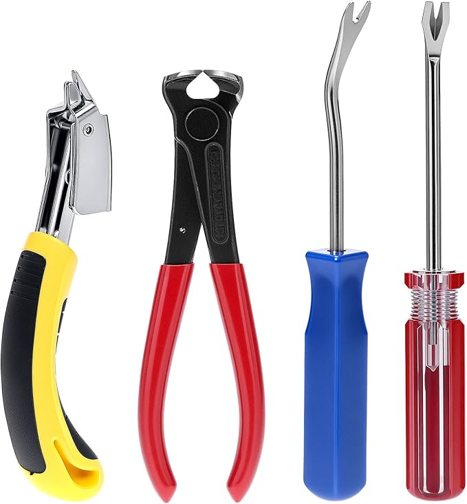 QWORK 4 Pcs Staple Remover Tool and Nail Puller Set, End Cutting Plier by QWORK