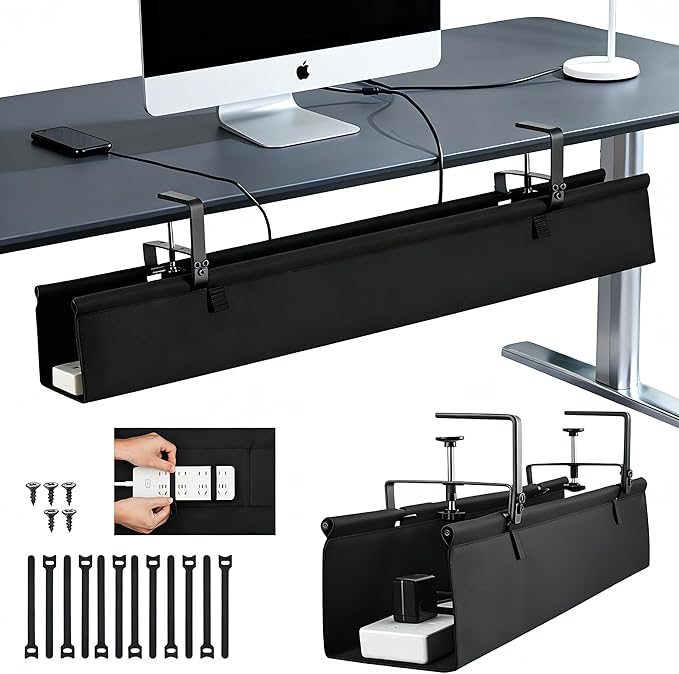 Oxford Cloth Under Desk Cable Management Tray, No-Drill 36" Desk Cable by Atrastout