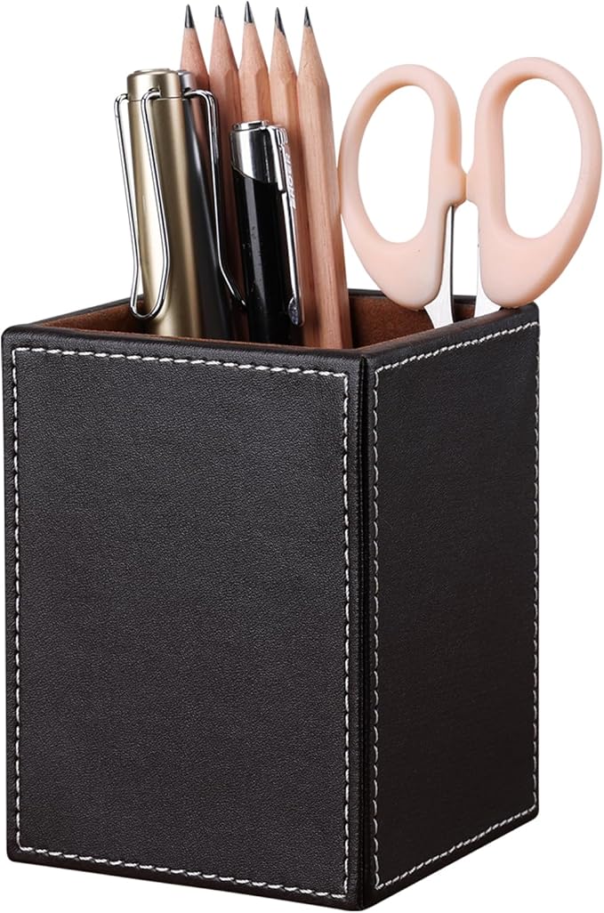 KINGFOM PU Leather Square Pens Pencils Holder Cup Desktop Stationery Organizer - Image 5