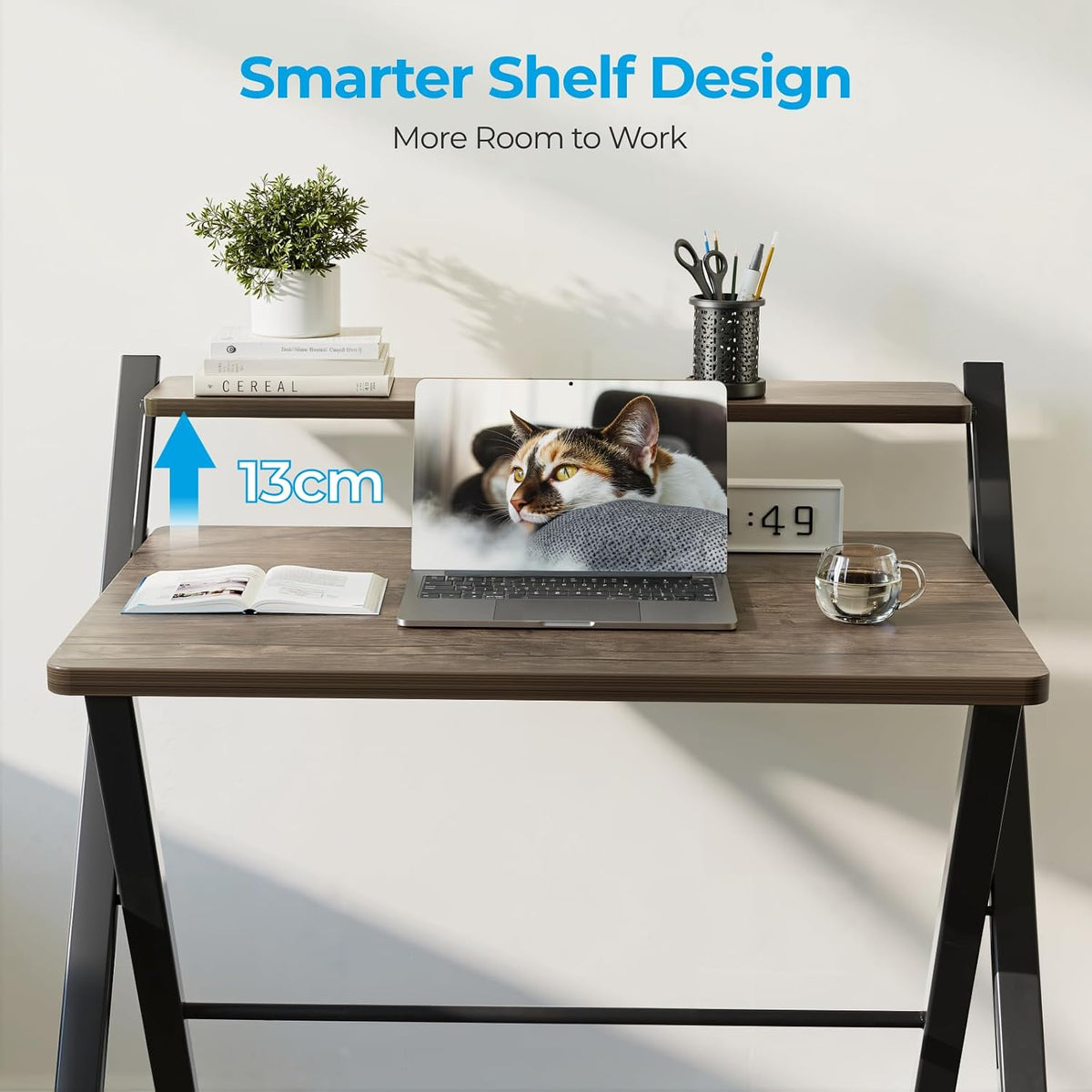 GreenForest No Assembly Folding Desk, 2-Tier Compact Computer Desk with Shelf...