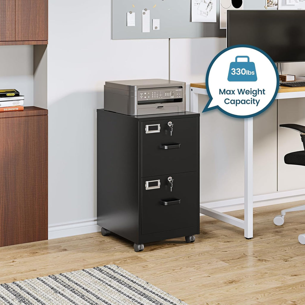 miiiko 2 drawer file cabinet with lock, vertical showing dimensions