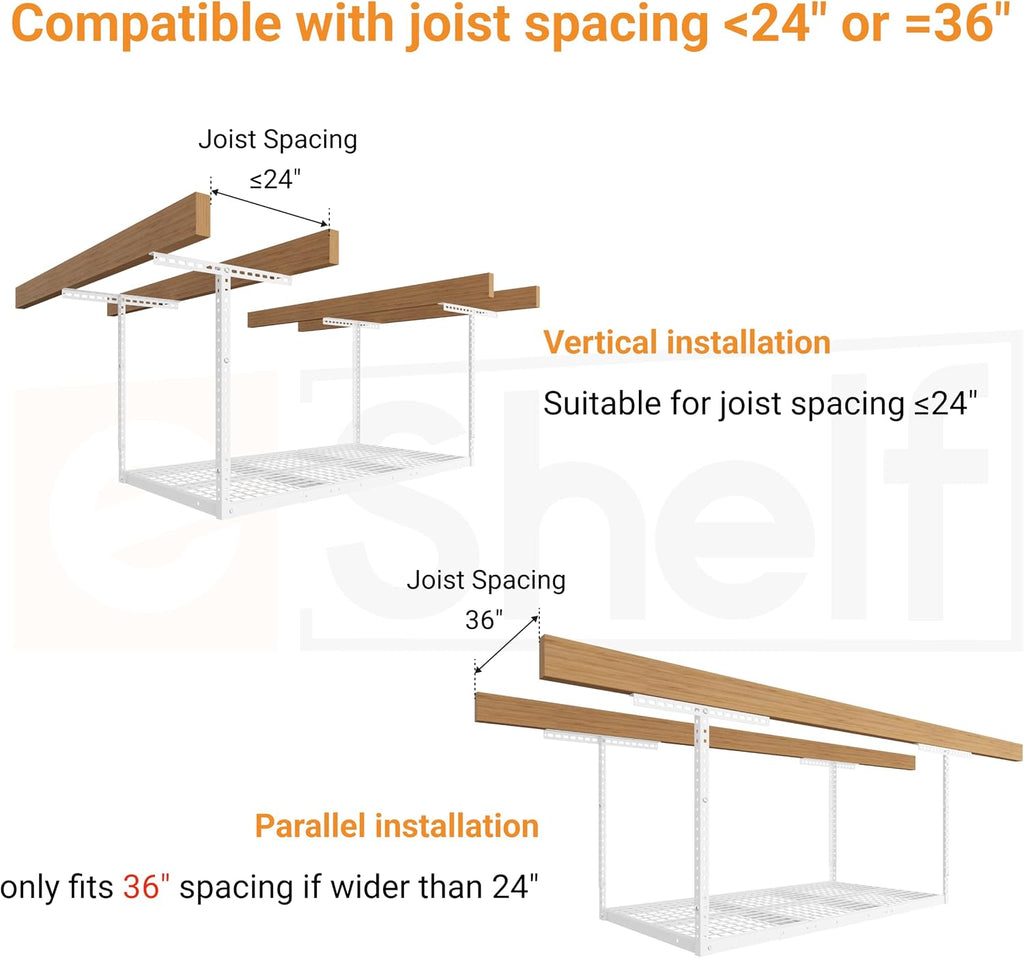 3x6ft overhead ceiling garage storage rack, 450lbs capacity, side view