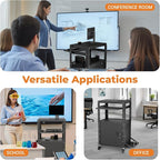 Mobile AV Cart with Side Shelves, Rolling Computer Cart Height Adjustable - Image 6