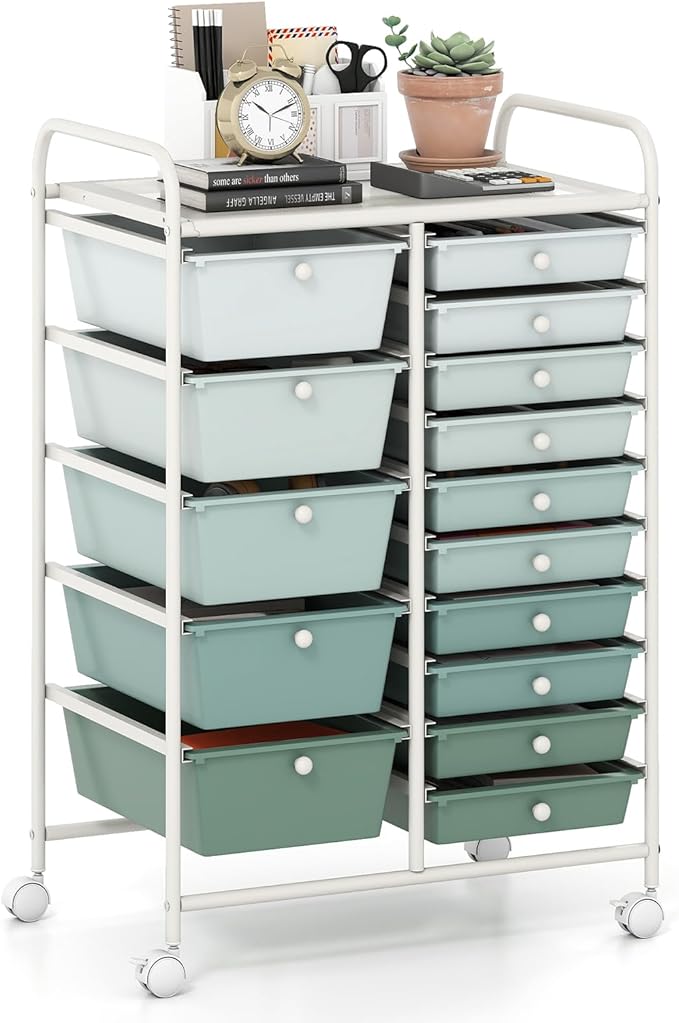 GOFLAME 15-Drawer Rolling Storage Cart, Craft Storage Cart by GOFLAME