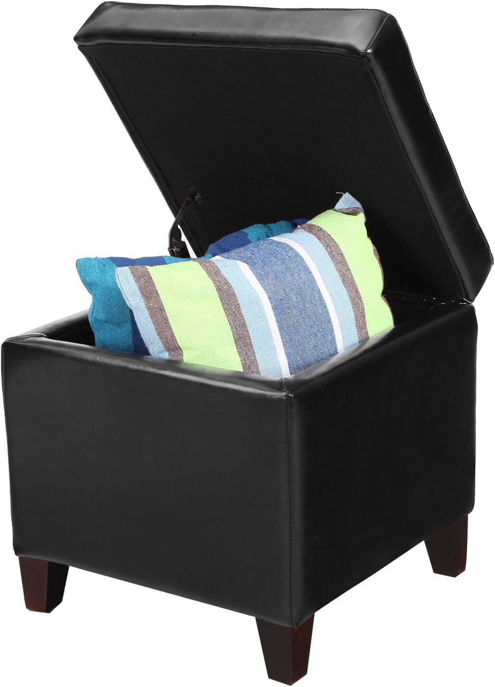 Adeco Storage Ottoman Foot Rest Stool, Leather Ottoman Footstool with Wood Le...