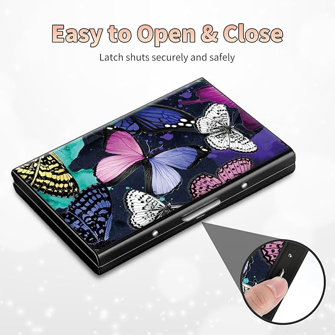 BWEGRHE Slim Credit Card Holder, Color Butterfly RFID Blocking Metal Wallet - Image 6