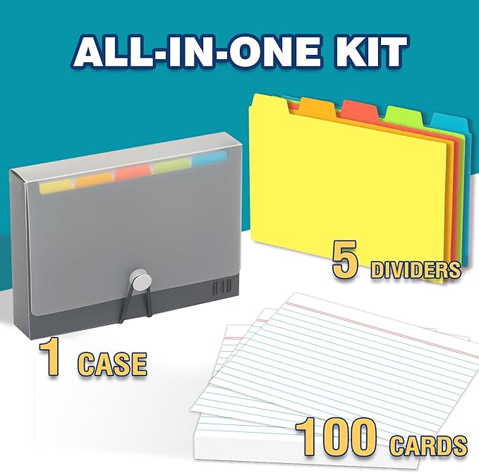 H4D 4x6 Index Card Case with 100 Heavyweight Ruled Index Cards and Dividers - Image 2