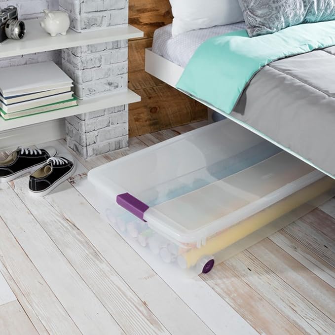 Sterilite 16-Pack 60 Quart ClearView Latch Box, Wheeled Underbed Organizer Bins - Image 4