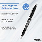 DISCOUNT PROMOS Custom Langham Ballpoint Pens Set of 100, Personalized Bulk Pack - Image 3