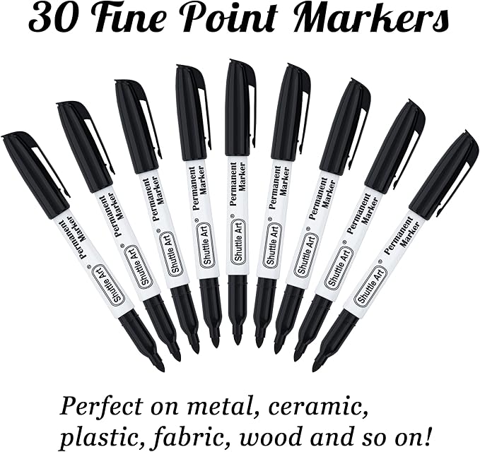 Shuttle Art Permanent Markers, 30 Pack Black Permanent Marker set, Fine Point - Image 2