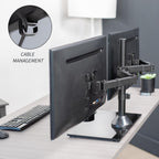 vivo freestanding dual monitor stand with sleek glass, front angle view