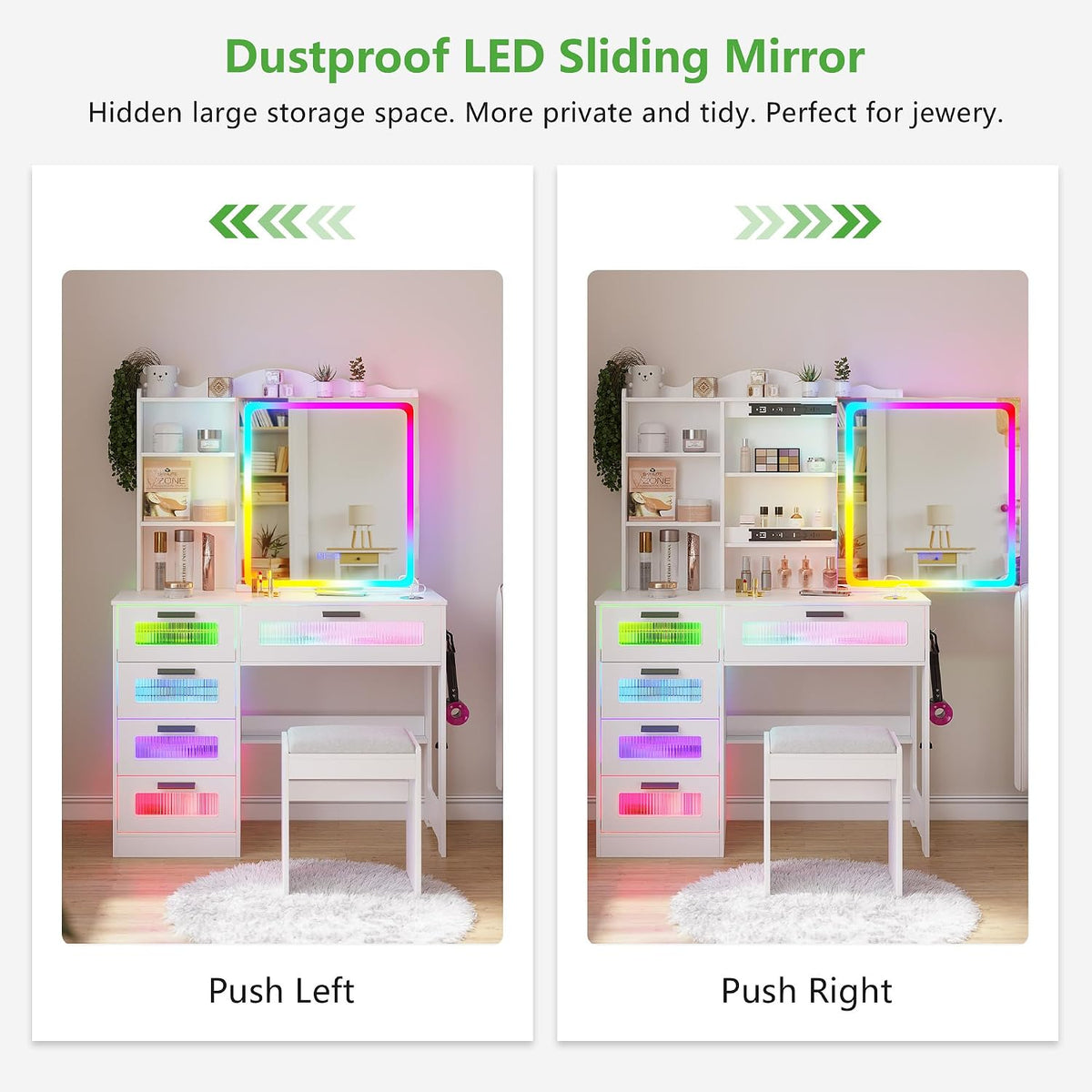 HNEBC Makeup Vanity Desk with Sliding Lighted LED Mirror&USB Port,White