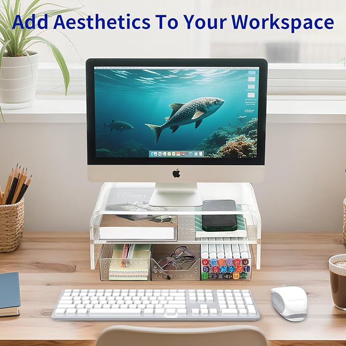 OPNICE Acrylic Clear Desk Organizers and Accessories, 2-Tier Computer Monitor - Image 6