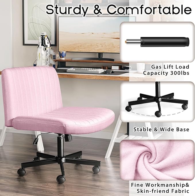 PUKAMI Criss Cross Chair with Wheels, Fabric Padded Armless Cross Legged Office - Image 6