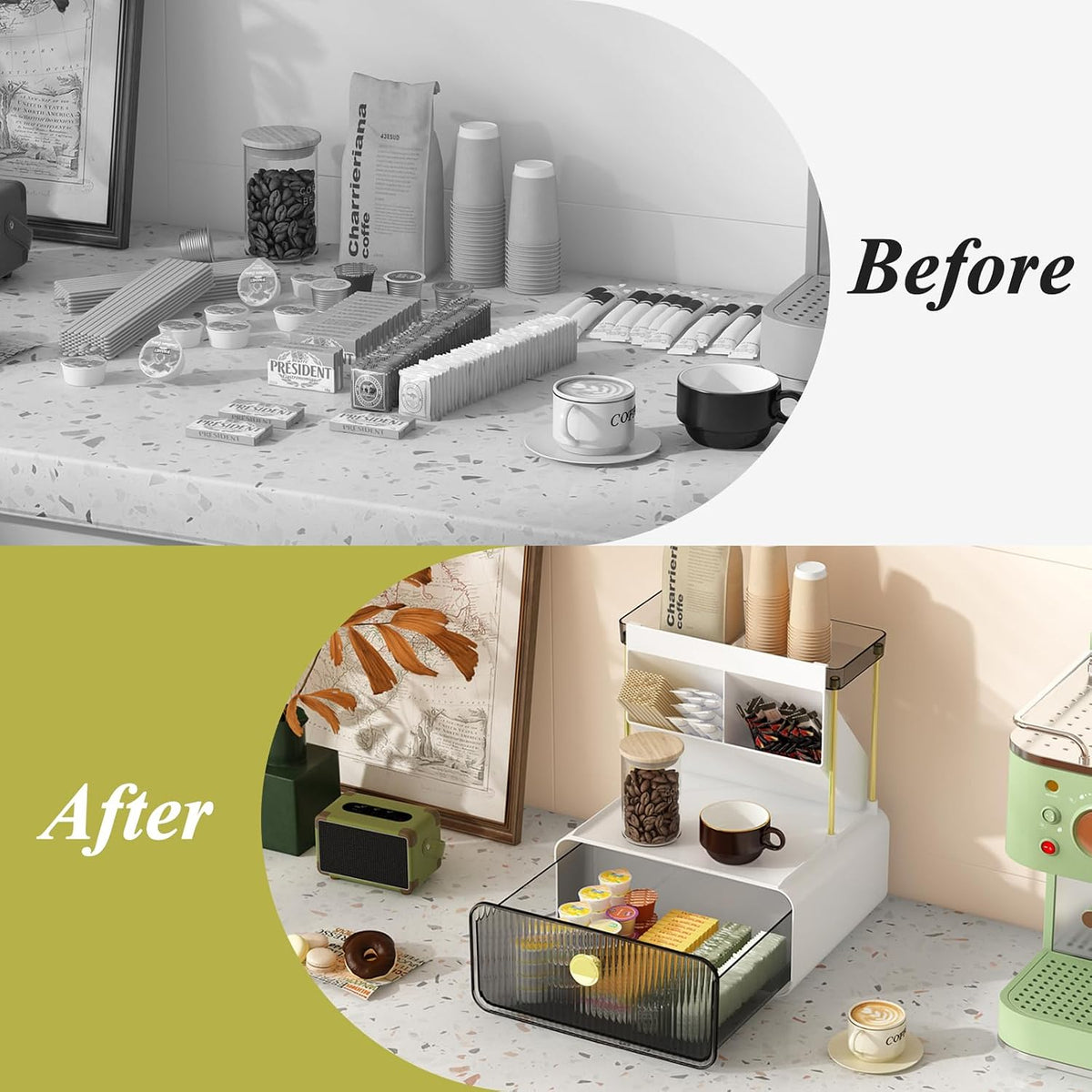 FOLLOWIN 3 Tier Makeup Organizer, Vanity Desk Cosmetic Display with Drawer