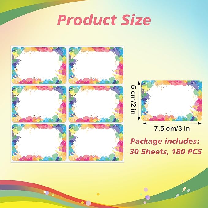 Lucleag 180PCS Watercolor Rainbow Name Tags Stickers, Rainbow Color Name Tag - Image 2