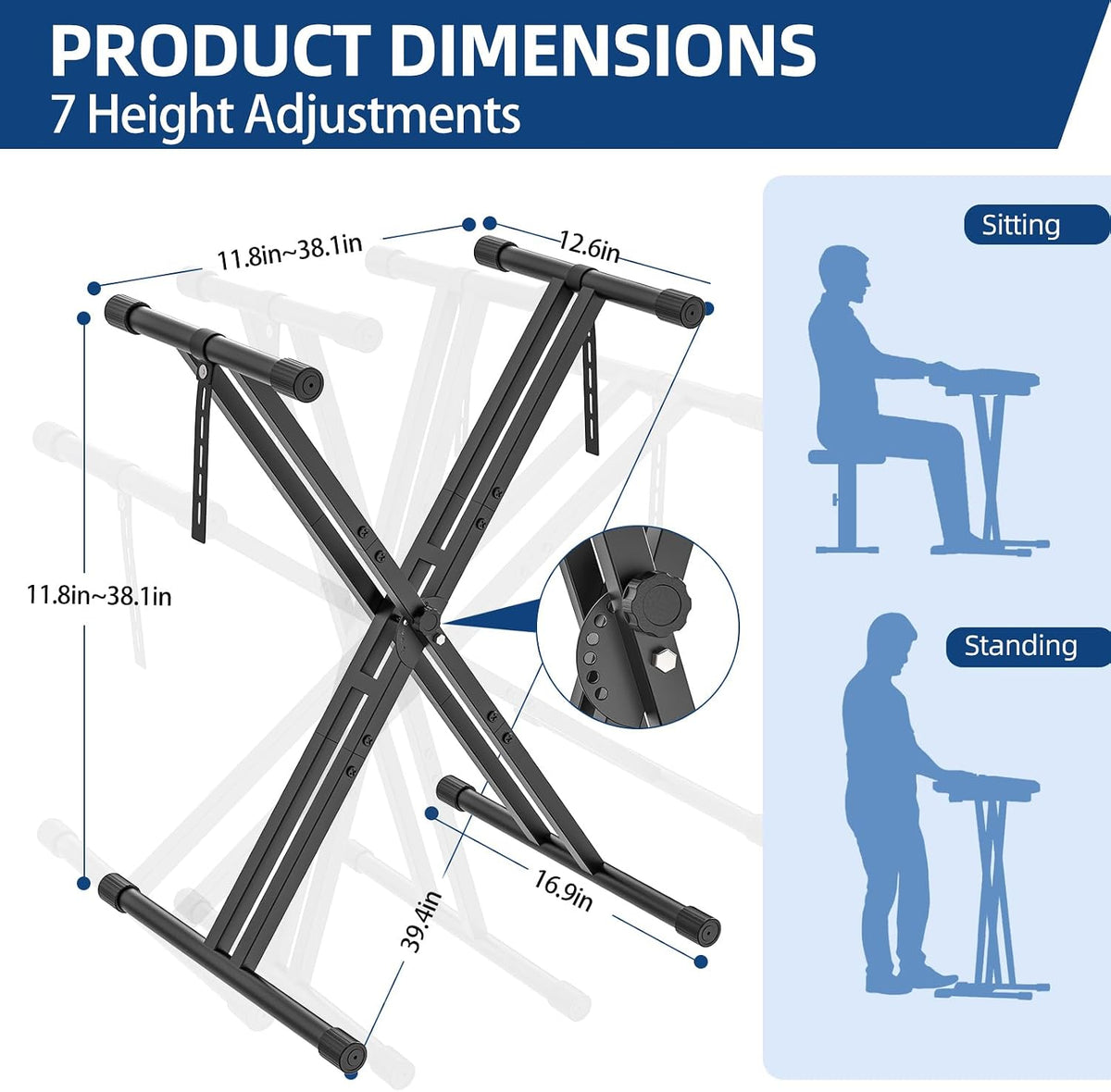 GLEAM Keyboard Stand, Iron Digital Piano Stand with Locking Straps - Heavy Du...