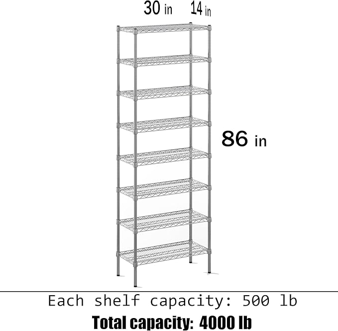 Regal Altair 14" Deep x 30" Wide x 86" Height Wire Shelving Kit | 8-Tier | NSF - Image 3