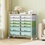 Rolling Storage Cart with 12 Drawers, Wooden Tabletop Utility Cart - Image 2