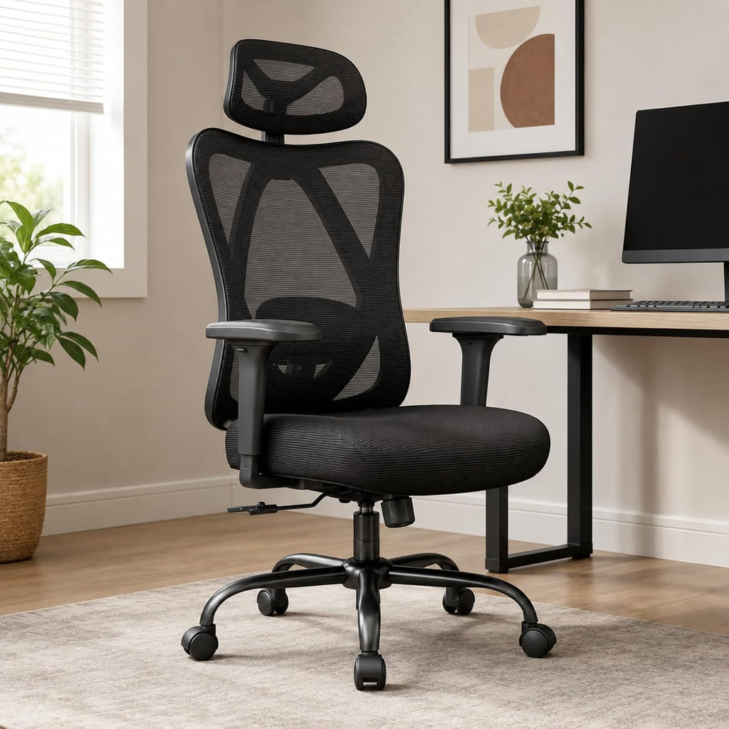 mesh office chair with headrest, lumbar support, 3d, main product view