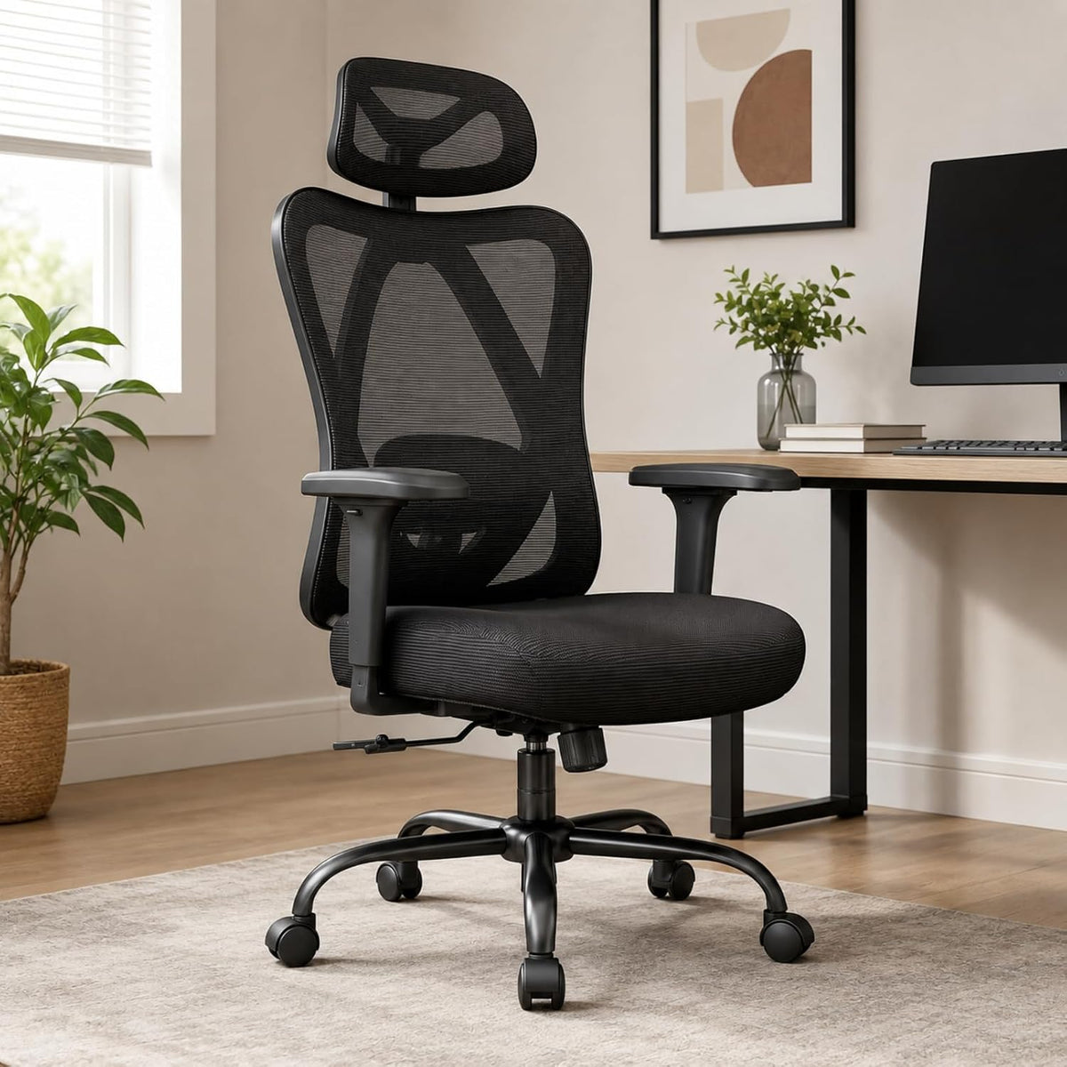 mesh office chair with headrest, lumbar support, 3d, main product view