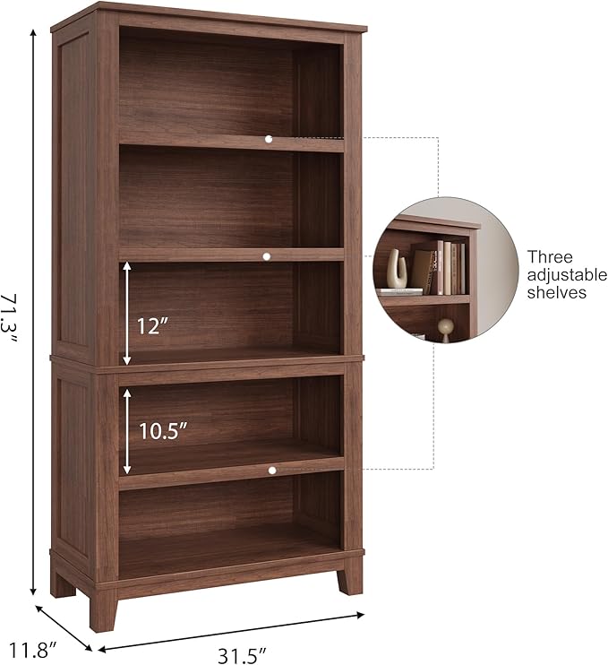 IDEALHOUSE 71" Farmhouse Bookshelf w/Adjustable Shelves & 31.5 in Whidth - Image 2