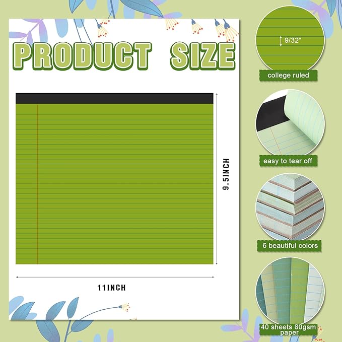 Lincia 6 Pcs 11" x 9.5" Legal Pads College Ruled Notepad Landscape Notebook - Image 2