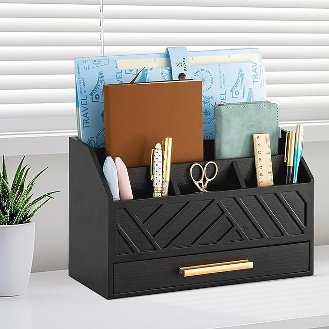 dreampossible Black Wood Desk Organizer and Accessories - Image 7