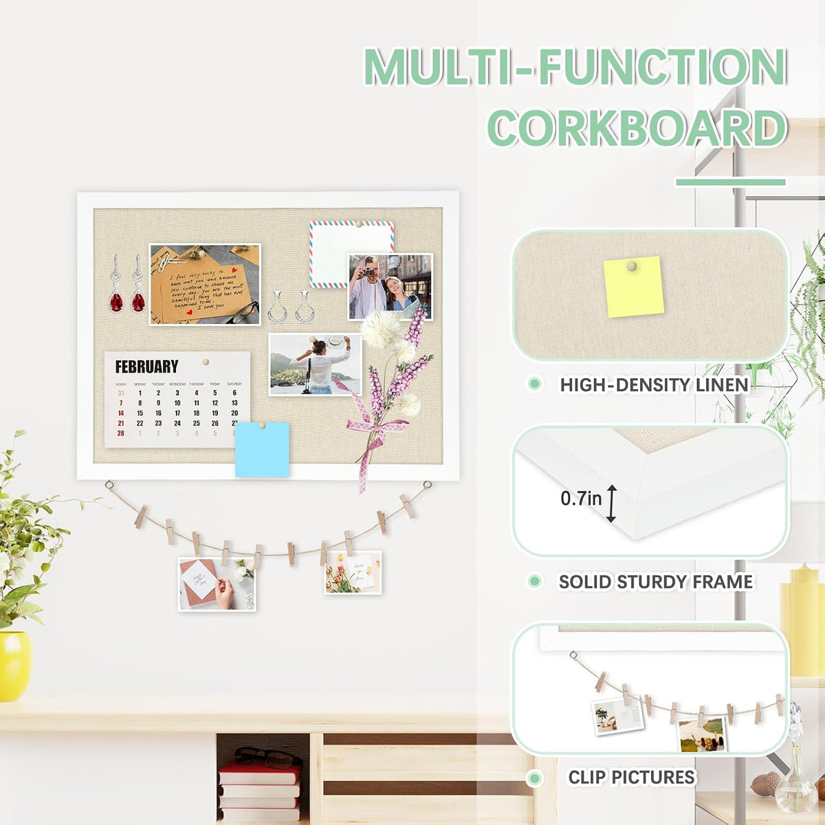 DOLLAR BOSS Double-Sided Bulletin Boards with Linen, 24"x18" Cork B...