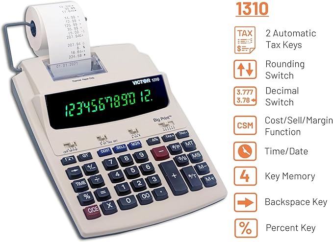 Victor 1310 Big Print Printing Calculator, 12-Digit LED Display, Fast Ink-Free - Image 4