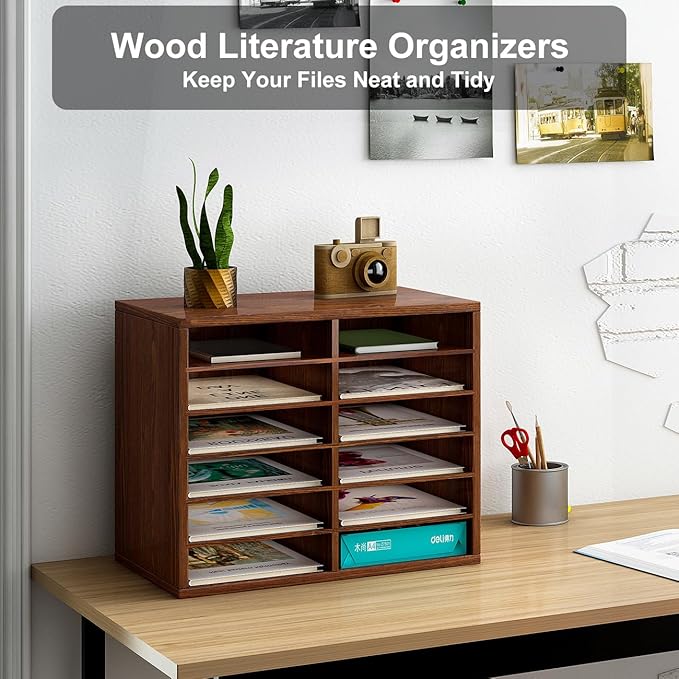 PAG Countertop Mail Sorter Organizer, Wooden Literature Organizer, Student - Image 3