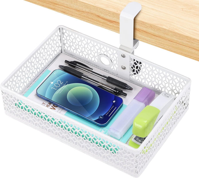ROSYLINE Under Desk Storage Basket Hanging Drawer Tray, Clamp On Organizer