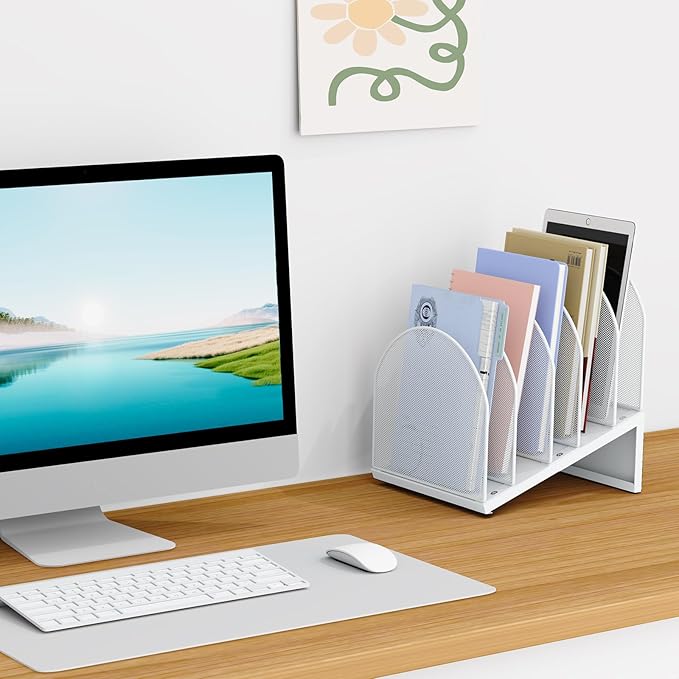 OUTIOE 5-Section Desk File Organizer, Metal Mesh Folder Organizer - Image 3